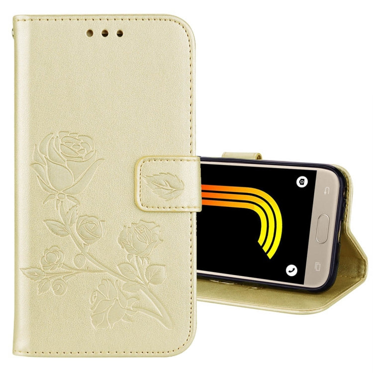 適用於三星蓋樂世J3  / J330  玫瑰壓花圖案左右翻蓋皮套 帶支架&卡槽&錢包