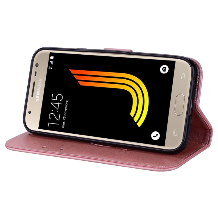 適用於三星蓋樂世J3  / J330  玫瑰壓花圖案左右翻蓋皮套 帶支架&卡槽&錢包