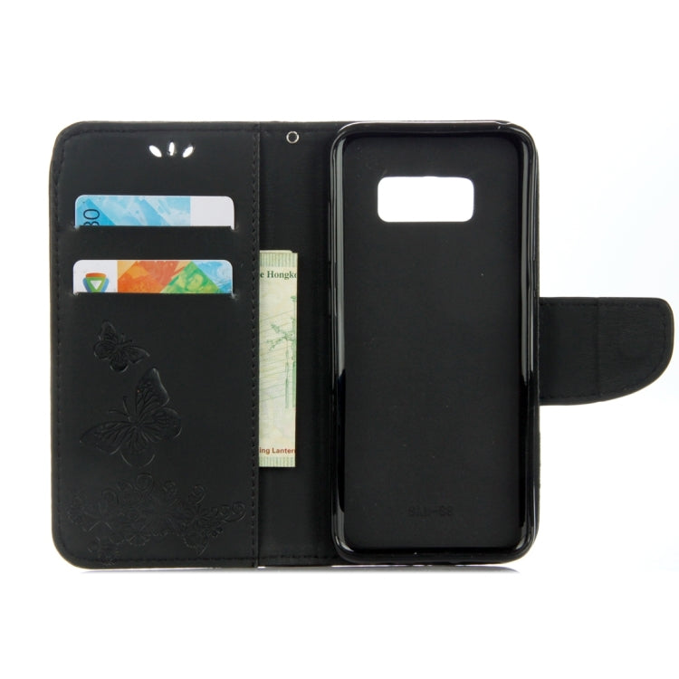 適用於三星蓋樂世 S8 壓花大蝴蝶圖案左右開皮套 帶支架&卡槽&錢包&手繩