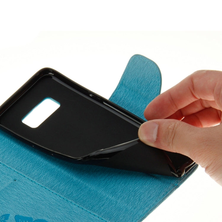 適用於三星蓋樂世 S8 壓花大蝴蝶圖案左右開皮套 帶支架&卡槽&錢包&手繩