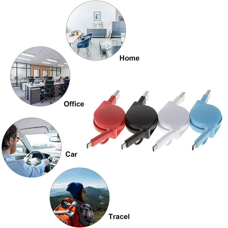 1米 2A Micro USB 轉Type-C二合一伸縮數據線充電線