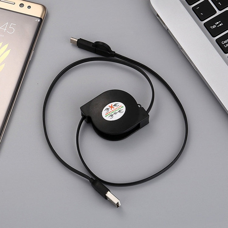 1米 2A Micro USB 轉Type-C二合一伸縮數據線充電線