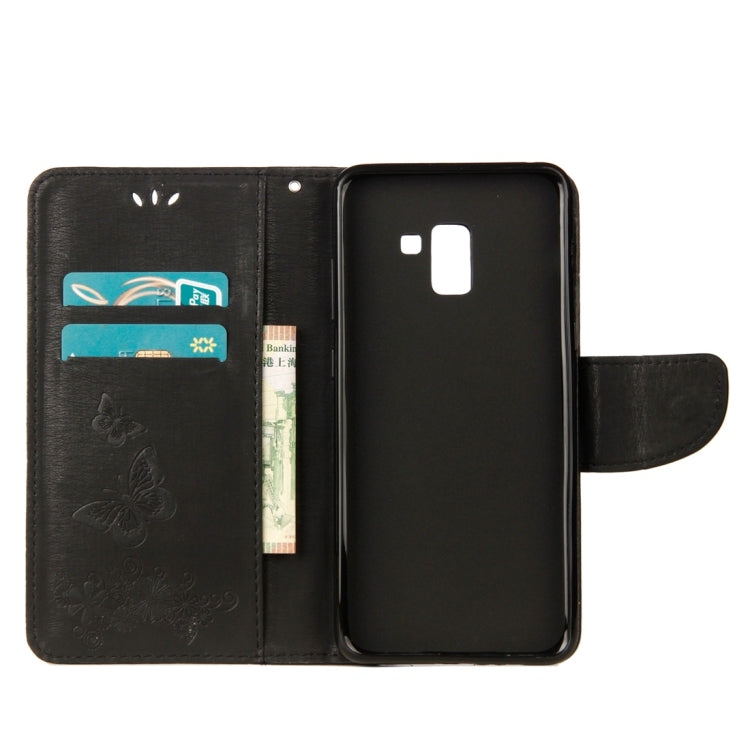 適用於三星Galaxy A8  壓花大蝴蝶圖案左右開皮套 帶卡槽&支架&錢包&手繩