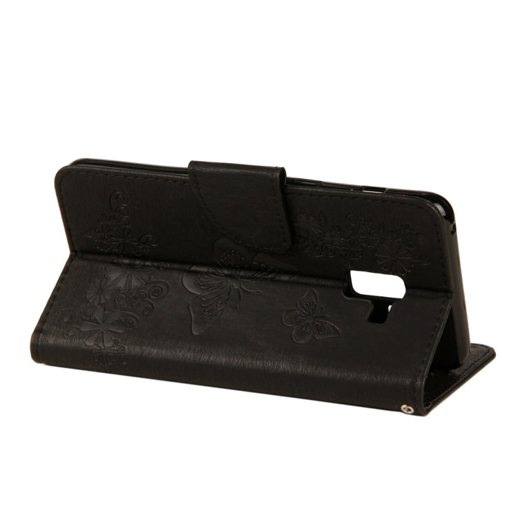 適用於三星Galaxy A8  壓花大蝴蝶圖案左右開皮套 帶卡槽&支架&錢包&手繩