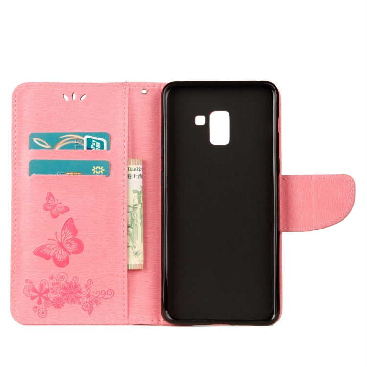 適用於三星Galaxy A8+  壓花大蝴蝶圖案左右開皮套 帶卡槽&支架&錢包&手繩