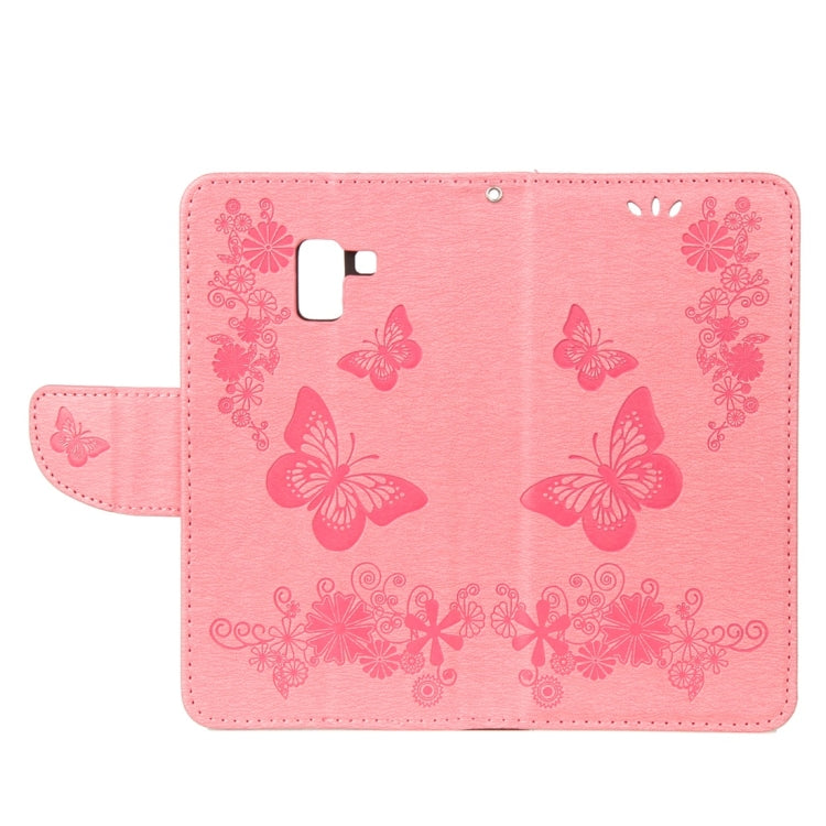 適用於三星Galaxy A8+  壓花大蝴蝶圖案左右開皮套 帶卡槽&支架&錢包&手繩