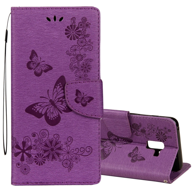 適用於三星Galaxy A8+  壓花大蝴蝶圖案左右開皮套 帶卡槽&支架&錢包&手繩