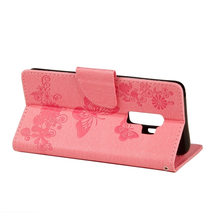 適用於三星Galaxy S9+ 壓花大蝴蝶圖案左右開皮套 帶卡槽&支架&錢包&手繩