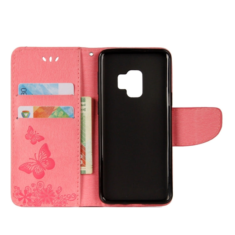 適用於三星Galaxy S9 壓花大蝴蝶圖案左右開皮套 帶卡槽&支架&錢包&手繩