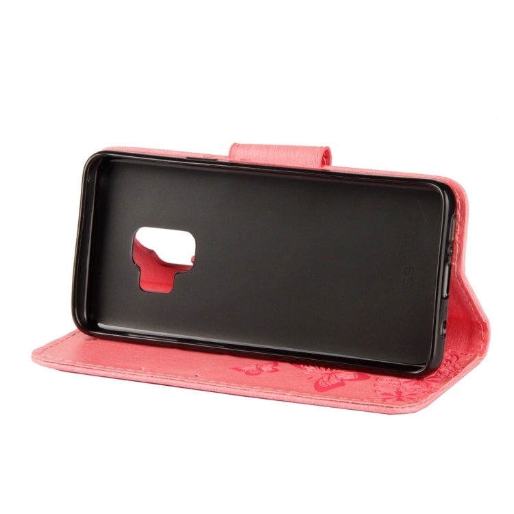 適用於三星Galaxy S9 壓花大蝴蝶圖案左右開皮套 帶卡槽&支架&錢包&手繩