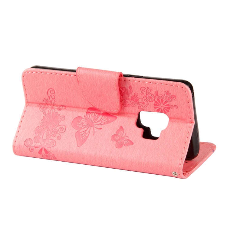 適用於三星Galaxy S9 壓花大蝴蝶圖案左右開皮套 帶卡槽&支架&錢包&手繩