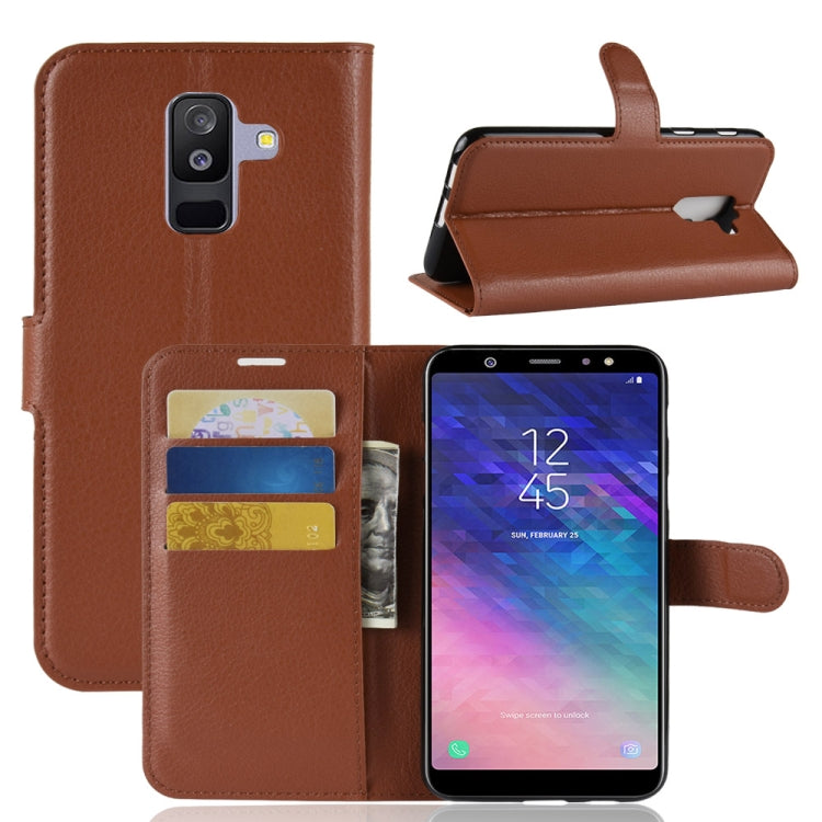 適用於三星Galaxy A6+  荔枝紋左右開皮套 帶支架&卡槽&錢包