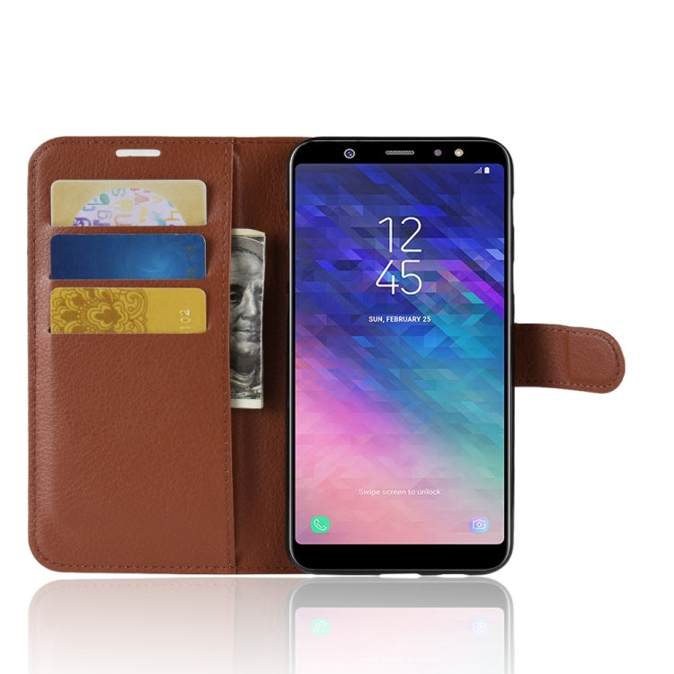 適用於三星Galaxy A6+  荔枝紋左右開皮套 帶支架&卡槽&錢包