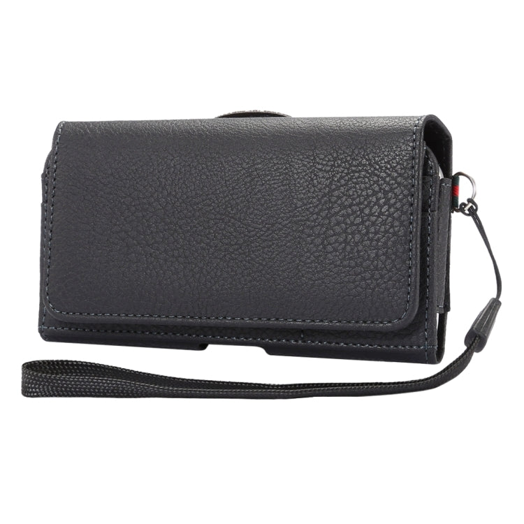 5.0-5.2寸手機通用 PU皮荔枝紋背夾扣上下開橫套掛腰包 帶卡槽和15cm手繩 尺寸：14.6x7.8x1.8cm