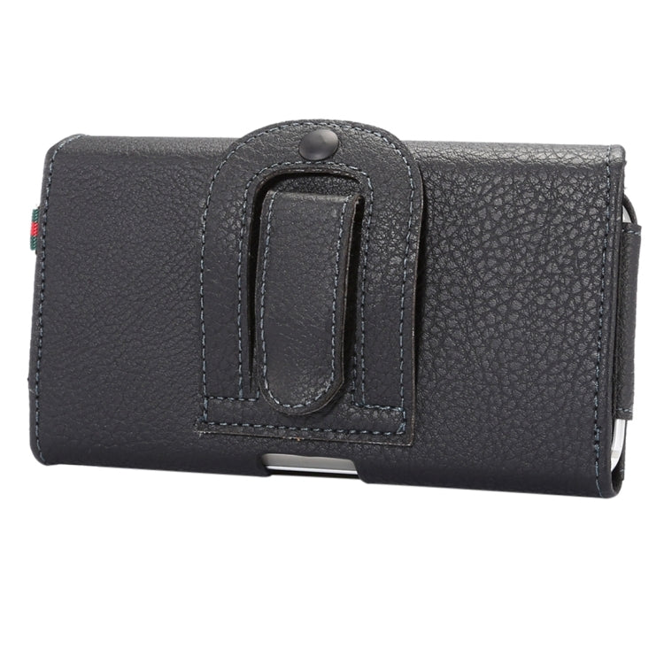 5.0-5.2寸手機通用 PU皮荔枝紋背夾扣上下開橫套掛腰包 帶卡槽和15cm手繩 尺寸：14.6x7.8x1.8cm