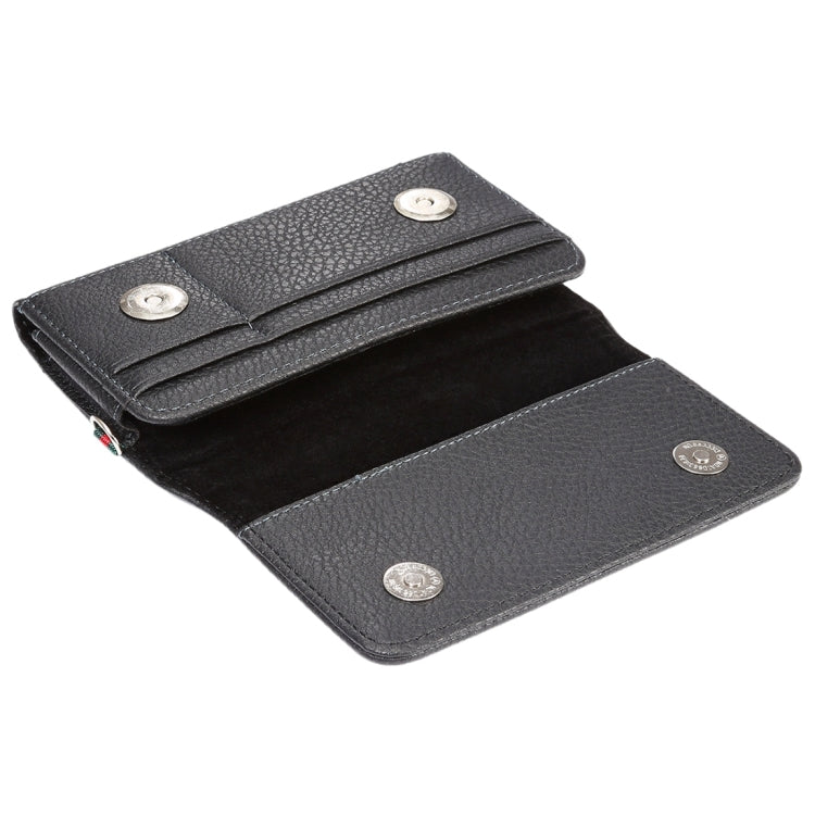 5.0-5.2寸手機通用 PU皮荔枝紋背夾扣上下開橫套掛腰包 帶卡槽和15cm手繩 尺寸：14.6x7.8x1.8cm