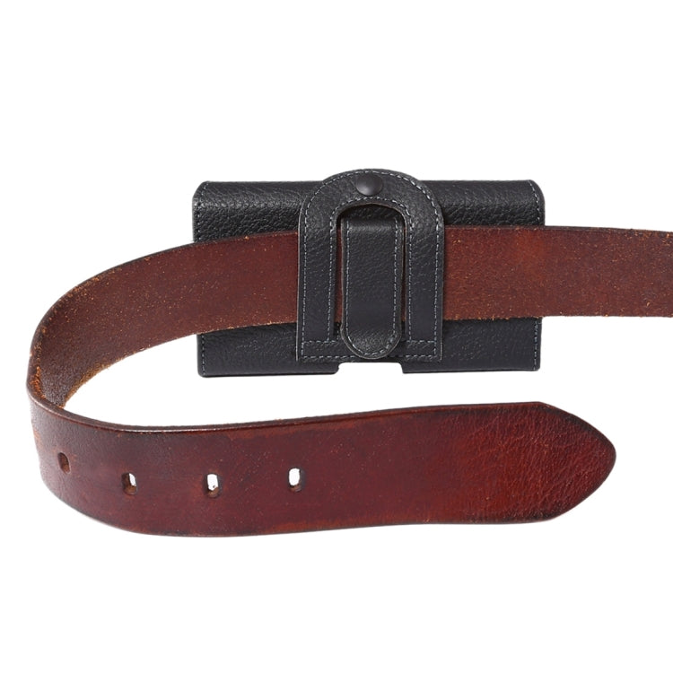 5.0-5.2寸手機通用 PU皮荔枝紋背夾扣上下開橫套掛腰包 帶卡槽和15cm手繩 尺寸：14.6x7.8x1.8cm