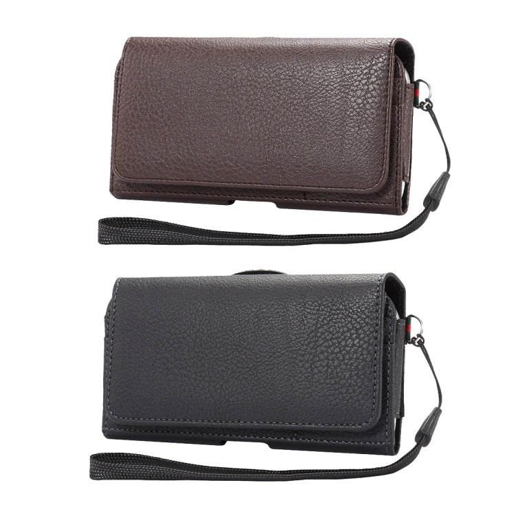 5.0-5.2寸手機通用 PU皮荔枝紋背夾扣上下開橫套掛腰包 帶卡槽和15cm手繩 尺寸：14.6x7.8x1.8cm
