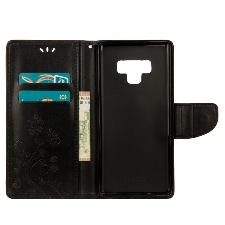適用於三星Galaxy Note9 壓花小蝴蝶圖案左右開皮套 帶卡槽&支架&錢包&手繩