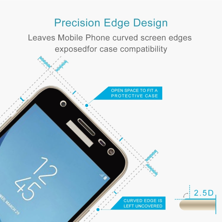 適用於Samsung Galaxy J3  歐版 0.26mm厚度 9H表面硬度 2.5D弧邊 絲印全屏覆蓋鋼化玻璃保護膜