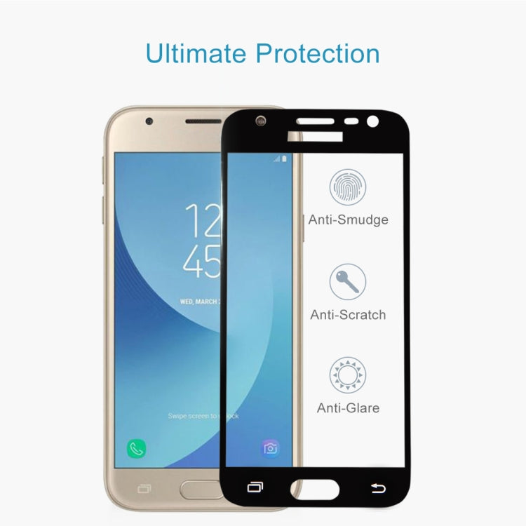 適用於Samsung Galaxy J3  歐版 0.26mm厚度 9H表面硬度 2.5D弧邊 絲印全屏覆蓋鋼化玻璃保護膜