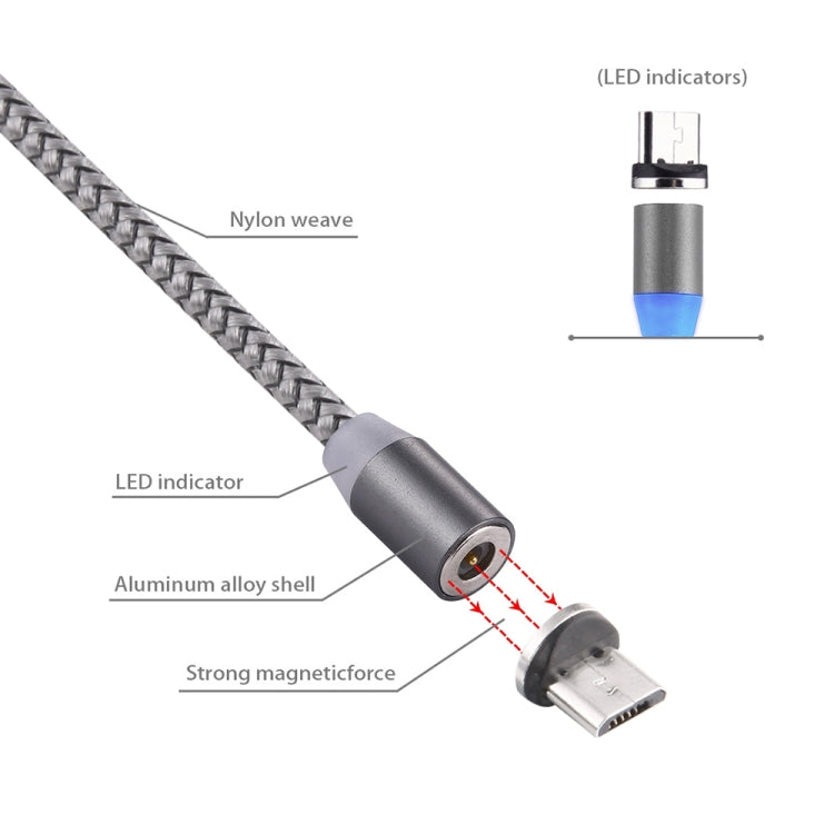 Micro USB to USB 2.0 可360度旋轉 編織線 強磁性充電線，帶LED指示燈，線長: 1米