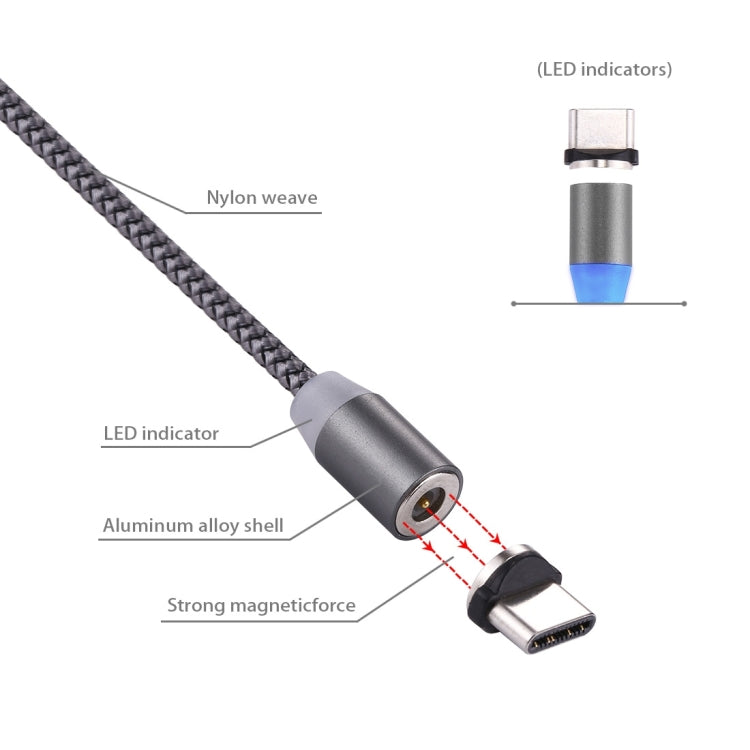 Type-C 轉 USB 2.0 可360度旋轉 編織線 強磁性充電線，帶LED指示燈，線長: 1米