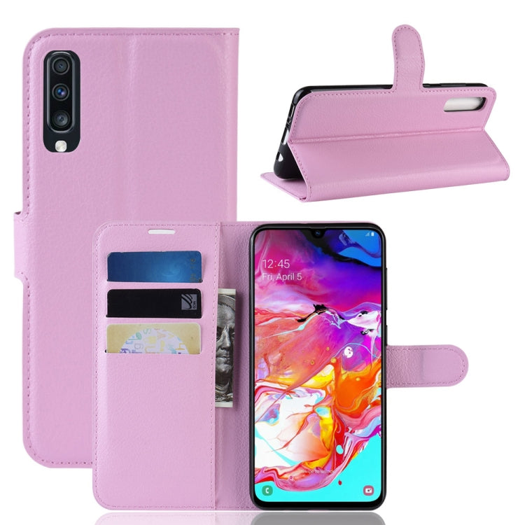 蓋樂世適用於Galaxy A70 荔枝紋左右開皮套 帶錢包&支架&卡槽