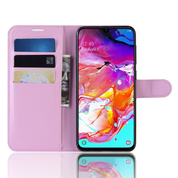 蓋樂世適用於Galaxy A70 荔枝紋左右開皮套 帶錢包&支架&卡槽