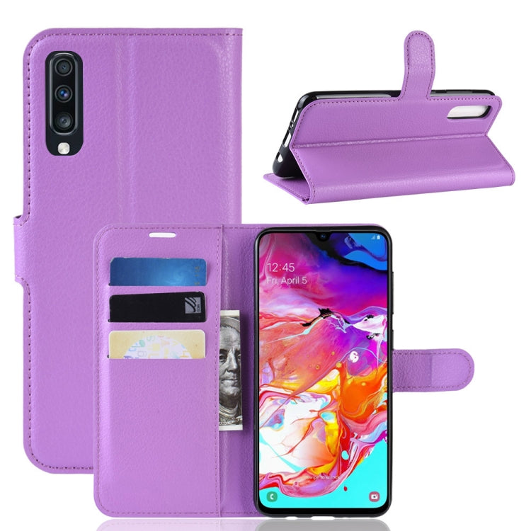 蓋樂世適用於Galaxy A70 荔枝紋左右開皮套 帶錢包&支架&卡槽