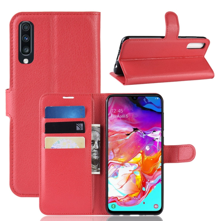 蓋樂世適用於Galaxy A70 荔枝紋左右開皮套 帶錢包&支架&卡槽