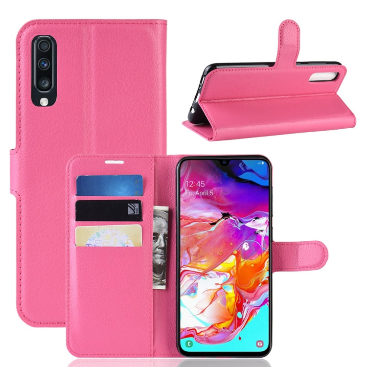 蓋樂世適用於Galaxy A70 荔枝紋左右開皮套 帶錢包&支架&卡槽