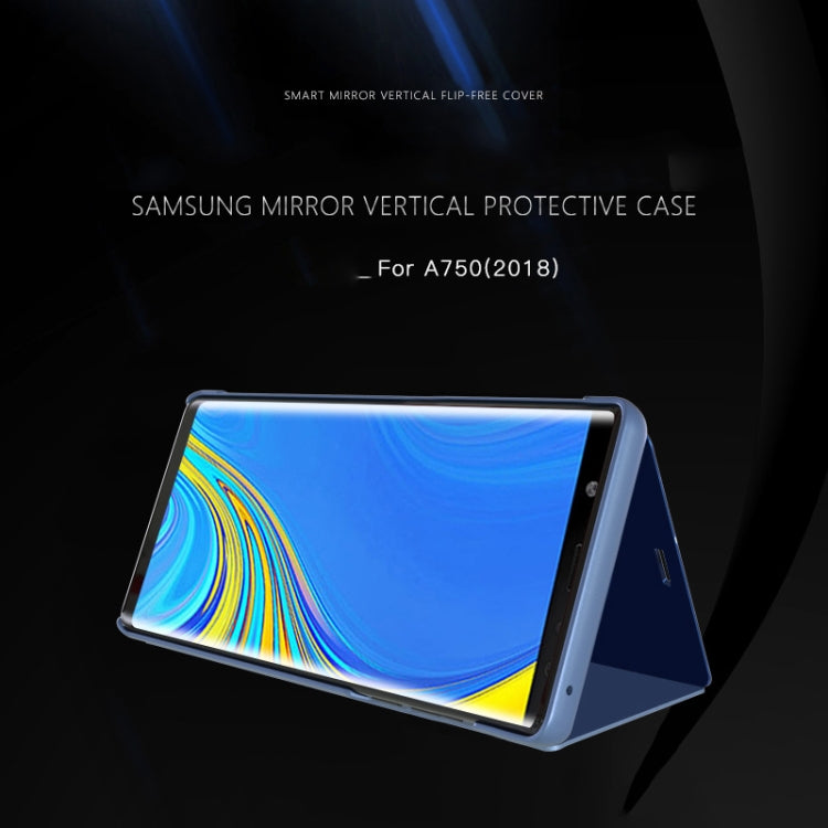 適用於三星 Galaxy A7  電鍍鏡面左右開智能保護皮套帶支架