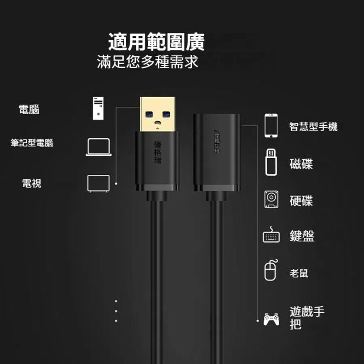 Ugreen綠聯 USB3.0 公頭對母頭延長線 長度：50cm