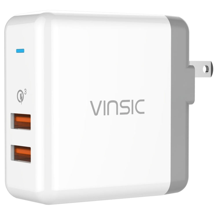 Vinsic 36W 輸出 雙口USB快充3.0便攜式旅行充電器 牆式轉接器 美規