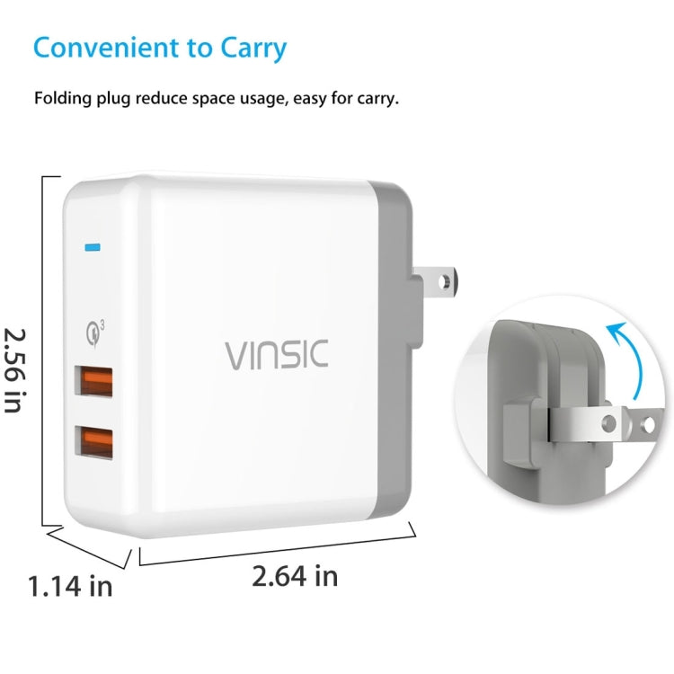 Vinsic 36W 輸出 雙口USB快充3.0便攜式旅行充電器 牆式轉接器 美規