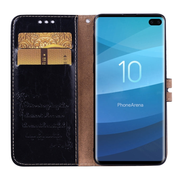 適用於三星 Galaxy S10 Plus 商務款油蠟紋左右翻蓋皮套 帶支架&卡槽&錢包