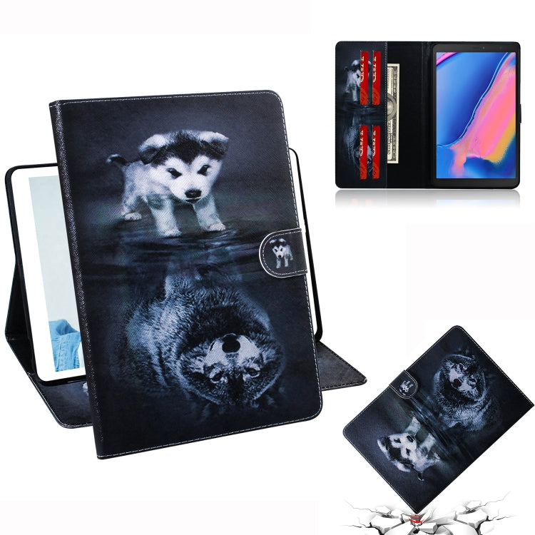 適用於三星 Galaxy Tab A 8  / P200 / P205 狼和狗圖案左右開皮套 帶支架&卡槽&錢包