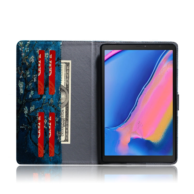 適用於三星 Galaxy Tab A 8  / P200 / P205 杏花圖案左右開皮套 帶支架&卡槽&錢包