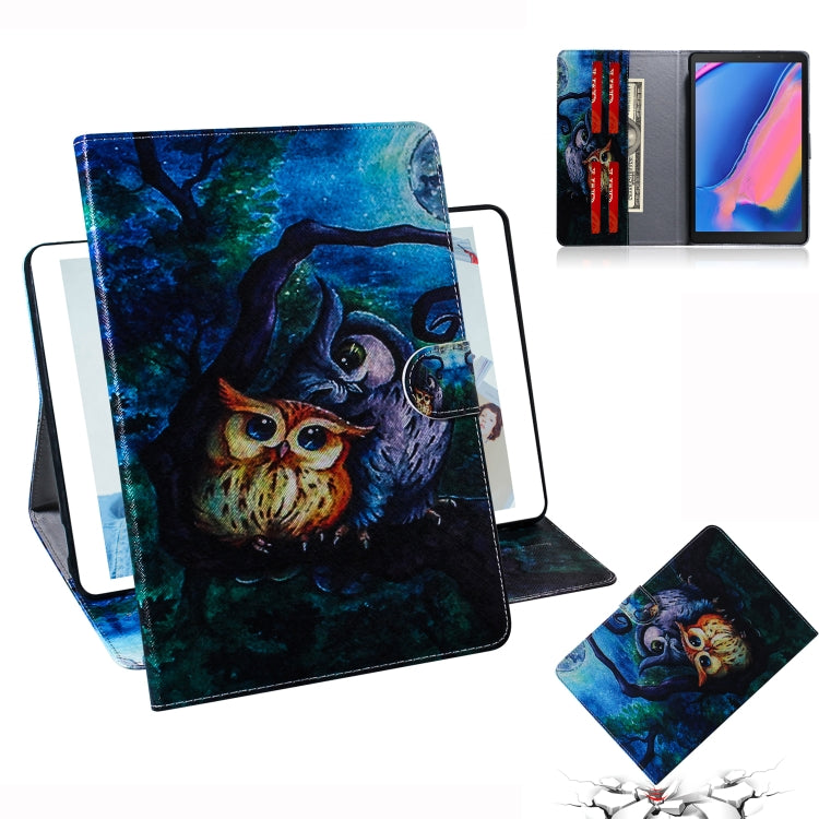 適用於三星 Galaxy Tab A 8  / P200 / P205 油畫貓頭鷹圖案左右開皮套 帶支架&卡槽&錢包
