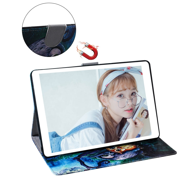 適用於三星 Galaxy Tab A 8  / P200 / P205 油畫貓頭鷹圖案左右開皮套 帶支架&卡槽&錢包