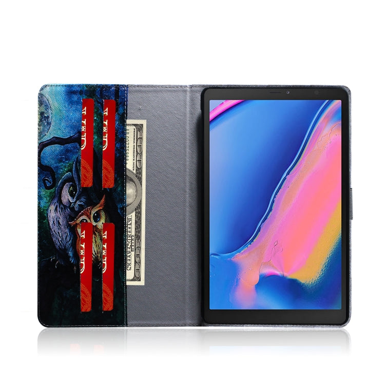 適用於三星 Galaxy Tab A 8  / P200 / P205 油畫貓頭鷹圖案左右開皮套 帶支架&卡槽&錢包