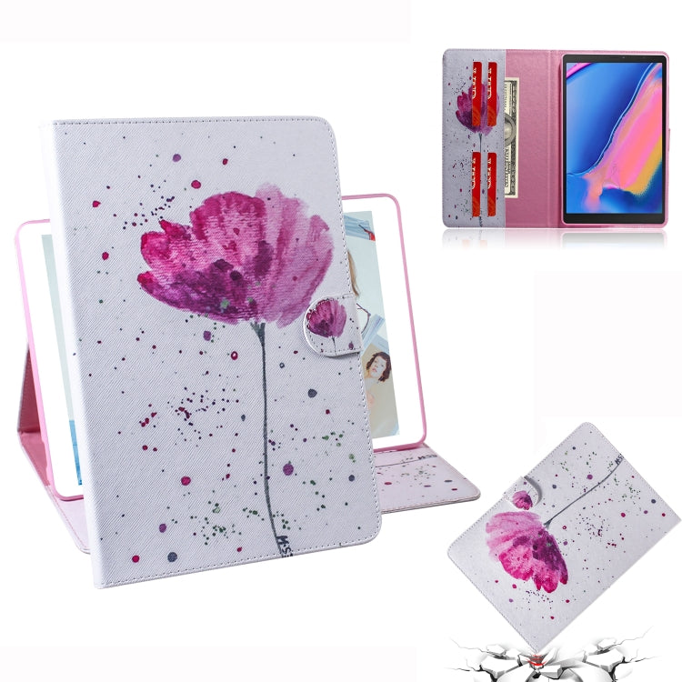適用於三星 Galaxy Tab A 8  / P200 / P205 紫蘭花圖案左右開皮套 帶支架&卡槽&錢包