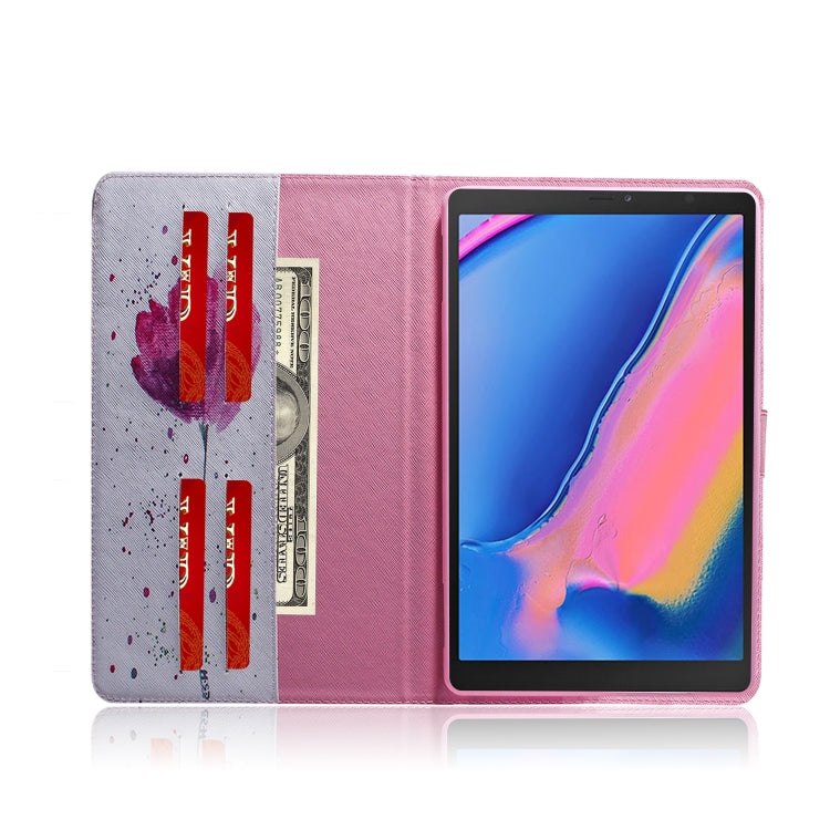 適用於三星 Galaxy Tab A 8  / P200 / P205 紫蘭花圖案左右開皮套 帶支架&卡槽&錢包