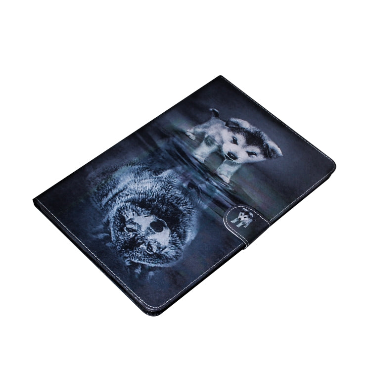 適用於三星 Galaxy Tab A 8  / P200 / P205 狼和狗圖案左右開皮套 帶支架&卡槽&錢包