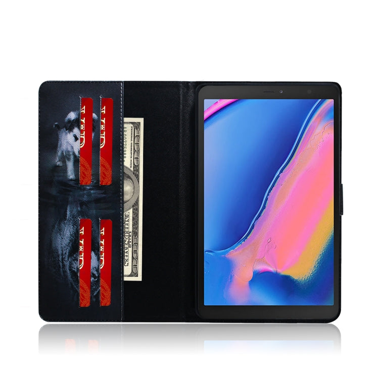 適用於三星 Galaxy Tab A 8  / P200 / P205 狼和狗圖案左右開皮套 帶支架&卡槽&錢包