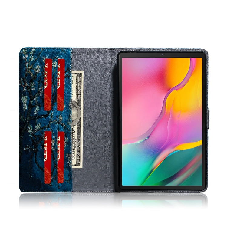 適用於三星 Galaxy Tab A 10.1  T510 / T515 杏花圖案左右開皮套 帶支架&卡槽&錢包