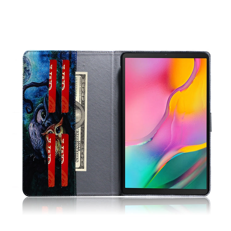 適用於三星 Galaxy Tab A 10.1  T510 / T515 油畫貓頭鷹圖案左右開皮套 帶支架&卡槽&錢包