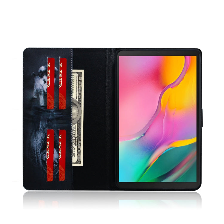 適用於三星 Galaxy Tab A 10.1  T510 / T515 狼和狗圖案左右開皮套 帶支架&卡槽&錢包