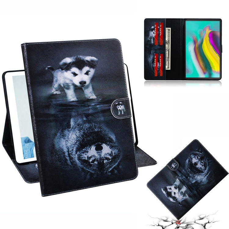 適用於三星 Galaxy Tab S5E T720 / T725 狼和狗圖案左右開皮套 帶支架&卡槽&錢包
